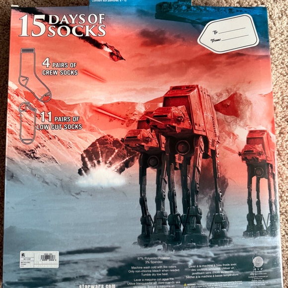 Brand New Star Wars 15 Days of Socks Mens 6-12 Advent Calendar - Picture 2 of 3